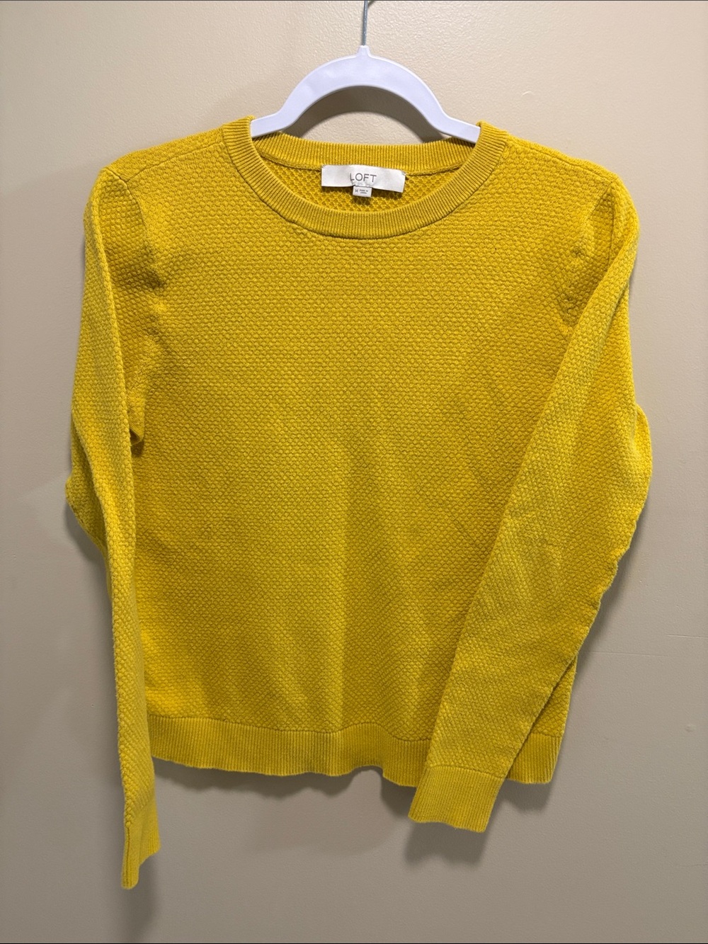 LOFT Yellow Textured Crewneck Sweater